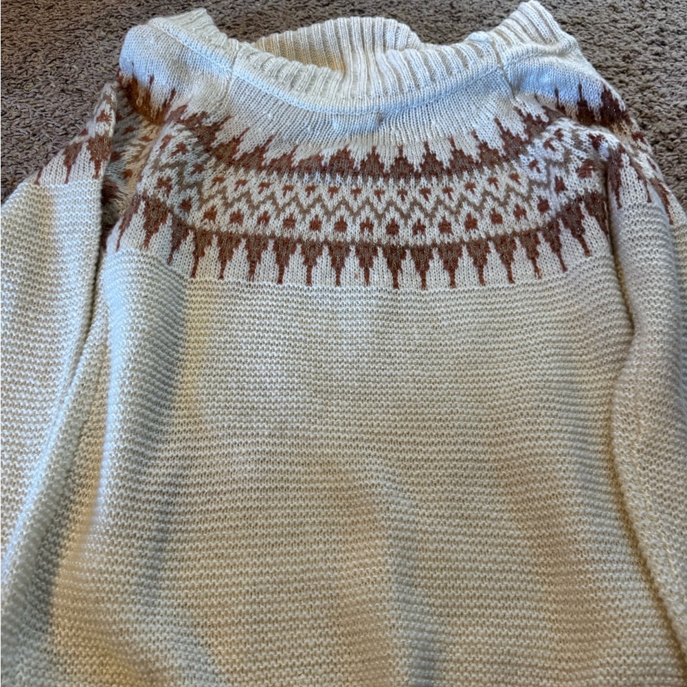 Maurices Cream and Brown Off-the-Shoulder Sweater